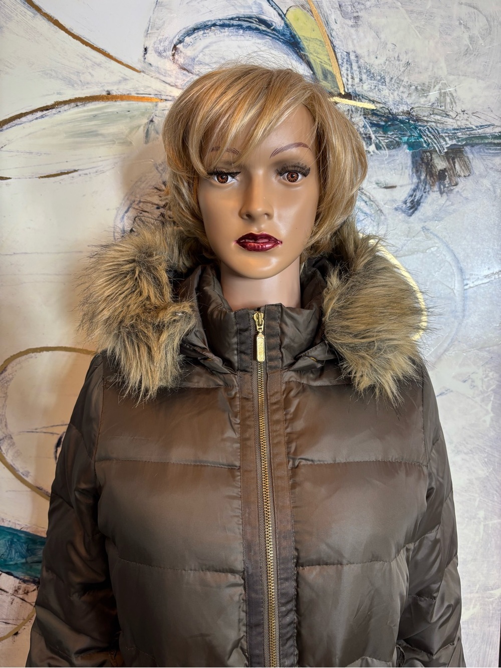 Joe Fresh Brown Quilted Hooded Puffer Jacket with Belt - Picture 4 of 16